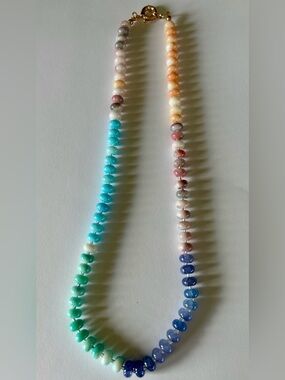New Natural Multicolor Gemstone Beaded Anthro-Look Boho Necklace Gradient Color